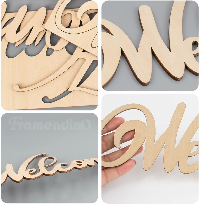 Framendino, 4 Pack Unfinished Wood Word Cutout Sign Welcome Hello Wood Cutout Wooden Home Love Sign Wreath DIY Block Words Letters Decorative Signs - Image 3