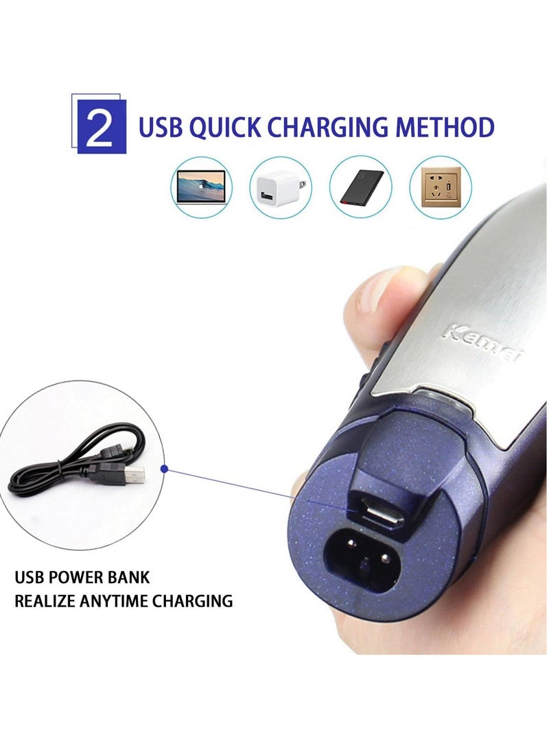 kemel KEMEI Men's Self-Cut Hair Trimmer Waterproof Cordless Rechargeable Hair Cutting Clippers Groomer with Stainless Steel  - Image 4