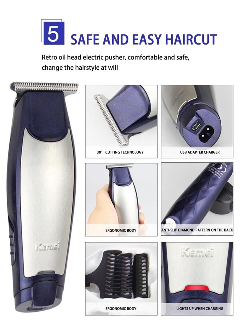 kemel KEMEI Men's Self-Cut Hair Trimmer Waterproof Cordless Rechargeable Hair Cutting Clippers Groomer with Stainless Steel  - Image 2