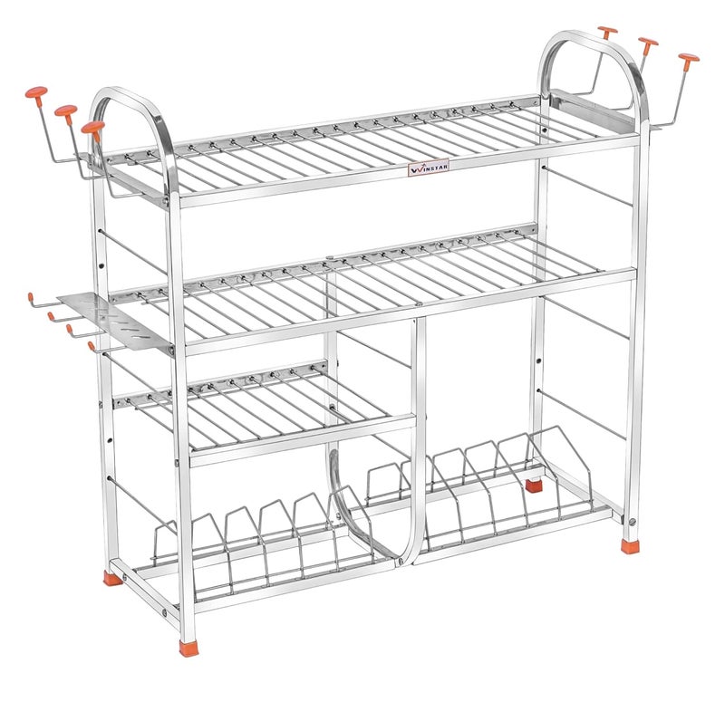 WINSTAR Stainless Steel 4 Shelf Wall Mount Kitchen Utensils Rack | Dish Rack with Plate & Cutlery Stand | Modular Kitchen Storage Rack | Kitchen Organizer | 24 L x24 H inches (Lower Plate) - Image 5