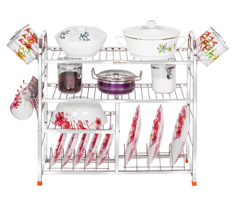 WINSTAR Stainless Steel 4 Shelf Wall Mount Kitchen Utensils Rack | Dish Rack with Plate & Cutlery Stand | Modular Kitchen Storage Rack | Kitchen Organizer | 24 L x24 H inches (Lower Plate) - Image 4