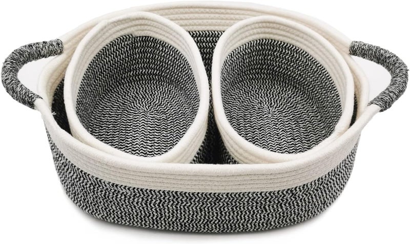 Zalaxt 3 Packs Woven Basket for StorageDiaper Caddy Organizer Nursery Organizers and Storage and Toys Boho BasketBaby Gift Basket - Image 4