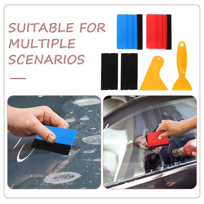 2 Sets Car Vinyl Wrap Tool Window Tinting Tools Felt Edge Car Decal Squeegee Scraper - Image 3