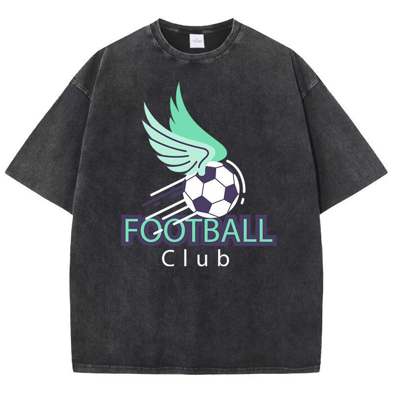 Summer T-Shirt Club Cotton Sports Football Washed Vintage T-Shirt - Image 3