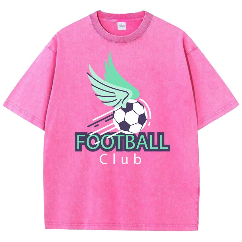 Summer T-Shirt Club Cotton Sports Football Washed Vintage T-Shirt - Image 4