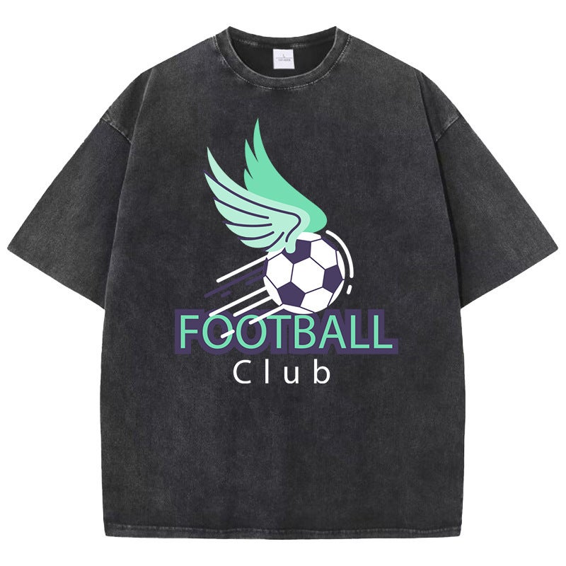 Summer T-Shirt Club Cotton Sports Football Washed Vintage T-Shirt - Image 5