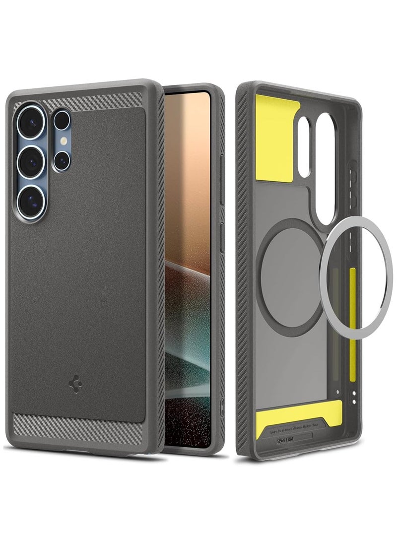 Spigen - Rugged Armor MagFit Galaxy S25 ULTRA Case Cover with MagSafe and Carbon Fiber Textures (2025) - Marble Gray - Image 1