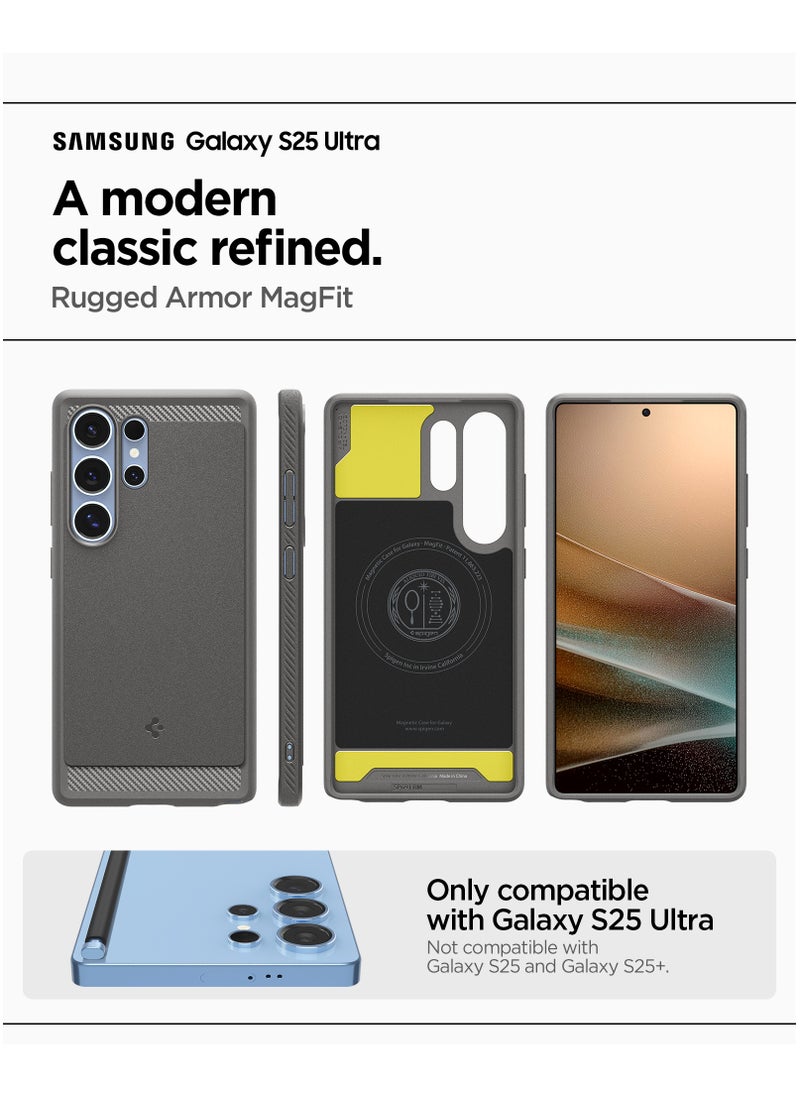 Spigen - Rugged Armor MagFit Galaxy S25 ULTRA Case Cover with MagSafe and Carbon Fiber Textures (2025) - Marble Gray - Image 1