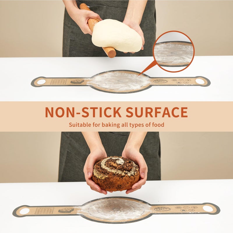 Quellance Silicone Sourdough Bread Sling Mat - 2Pcs Round Dough Baking Slings for Dutch Oven, NonStick High Degree Kitchen Sourbread Making Loaf Pan Lifter Liner, Reusable Cooking Transfer Mats with Long Handle - Image 4