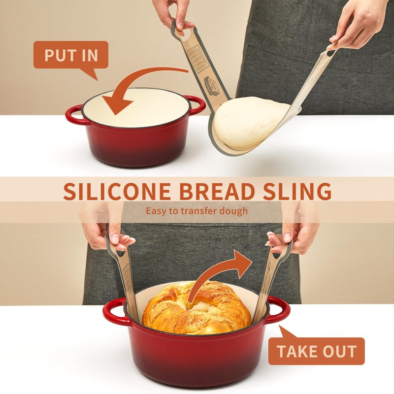 Quellance Silicone Sourdough Bread Sling Mat - 2Pcs Round Dough Baking Slings for Dutch Oven, NonStick High Degree Kitchen Sourbread Making Loaf Pan Lifter Liner, Reusable Cooking Transfer Mats with Long Handle - Image 2
