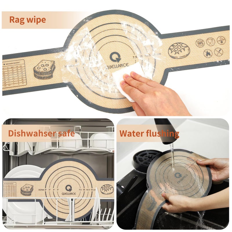 Quellance Silicone Sourdough Bread Sling Mat - 2Pcs Round Dough Baking Slings for Dutch Oven, NonStick High Degree Kitchen Sourbread Making Loaf Pan Lifter Liner, Reusable Cooking Transfer Mats with Long Handle - Image 5