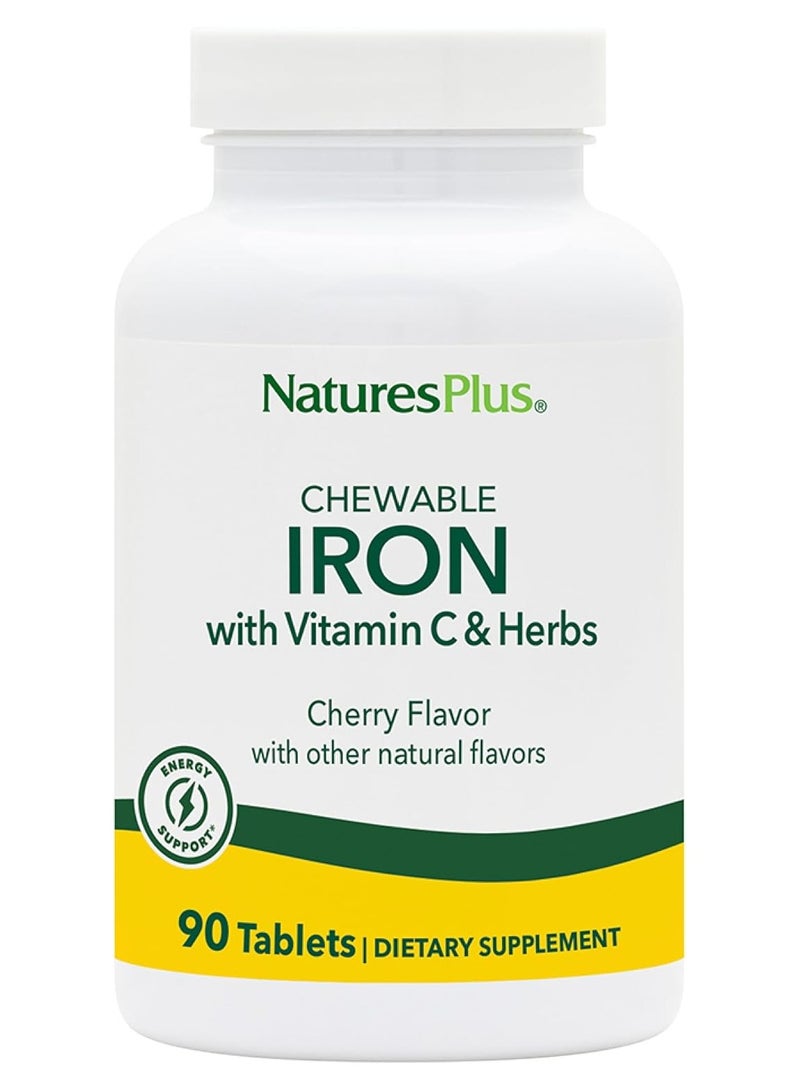 NaturesPlus Chewable Iron - 27 mg , 90 Chewable Tablets - High Potency Supplement with Vitamin C & Herbs , Promotes Healthy Blood , Natural Energy - Vegetarian , Gluten-Free - 90 Servings