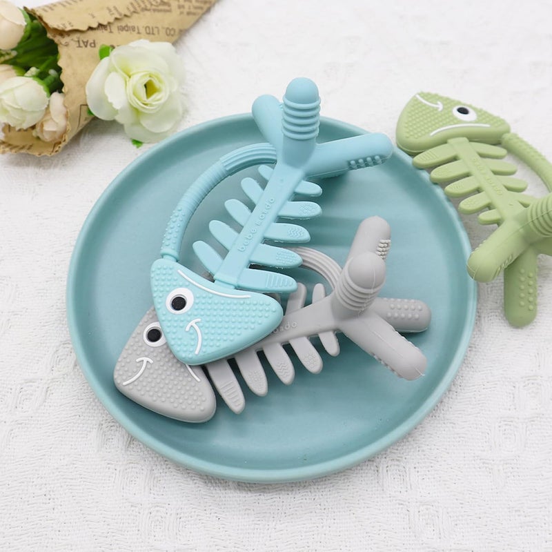 Bebe Mondo 3in1 Infant Toys Baby Teething Toys 36 612 Months Teethers for Babies 3612 Months for Teething Relief Baby Gift SiliconeSensory Toys 06 MonthsUSA Patent PendingFishOlive - Image 2