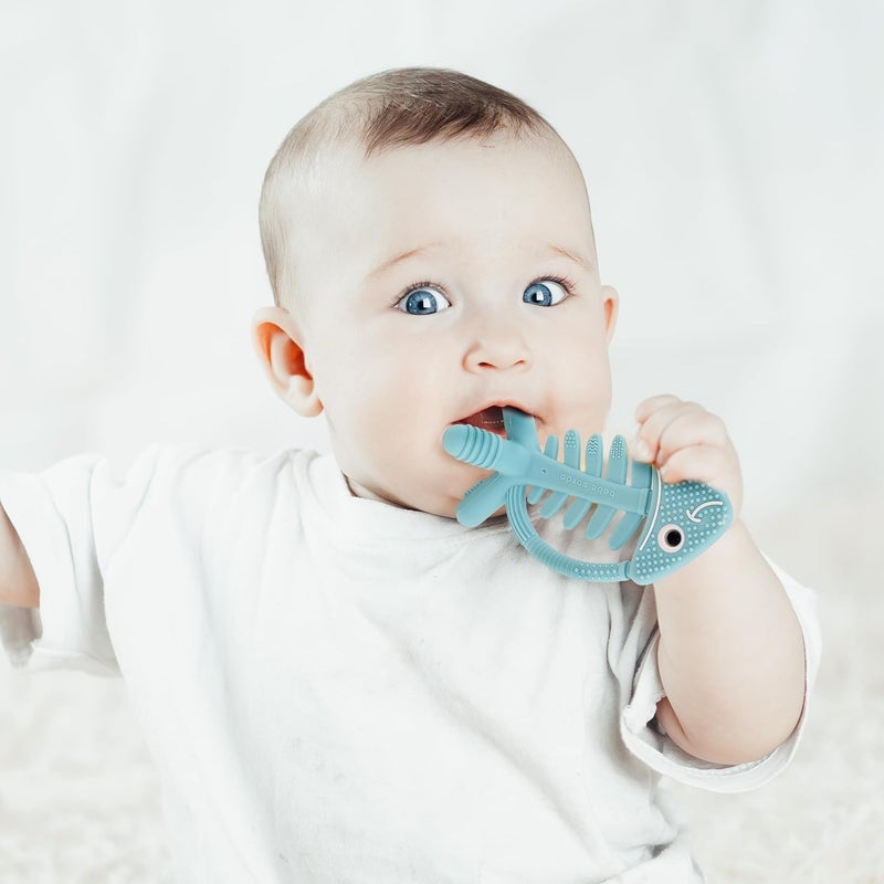Bebe Mondo 3in1 Infant Toys Baby Teething Toys 36 612 Months Teethers for Babies 3612 Months for Teething Relief Baby Gift SiliconeSensory Toys 06 MonthsUSA Patent PendingFishOlive - Image 4