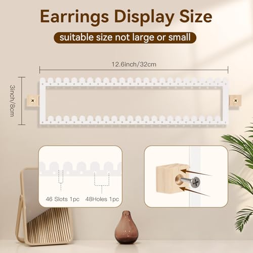 milylove 2 Tier Earring Holder Organizer Wall Mounted,2PCS Metal Earring Display Storage with 96 Holes and 92 Grooves Hanging Jewelry Organizer Tree for Stud/Hoop/Dangle Earrings Necklace(White) - Image 3