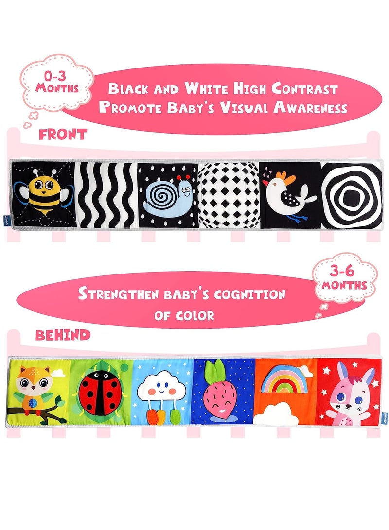 Foldable Soft Cloth Book Crib Toy Black and White High Contrast Baby Books Early Educational Montessori Sensory Toys for Babies Toddlers 0-12 Months - Image 2