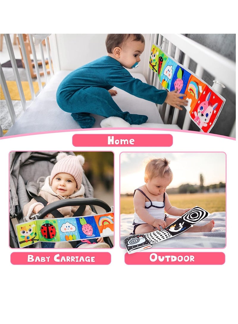 Foldable Soft Cloth Book Crib Toy Black and White High Contrast Baby Books Early Educational Montessori Sensory Toys for Babies Toddlers 0-12 Months - Image 5