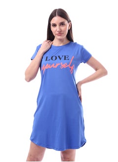 Andora Printed Pattern Short Sleeves Sleep Dress _ Royal Blue  - Image 1