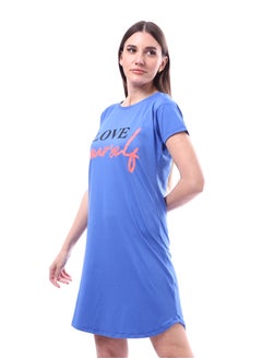 Andora Printed Pattern Short Sleeves Sleep Dress _ Royal Blue  - Image 2