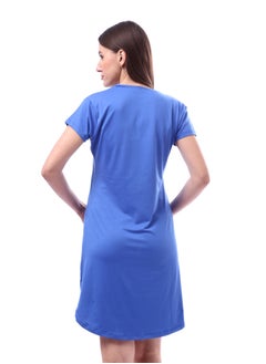 Andora Printed Pattern Short Sleeves Sleep Dress _ Royal Blue  - Image 3