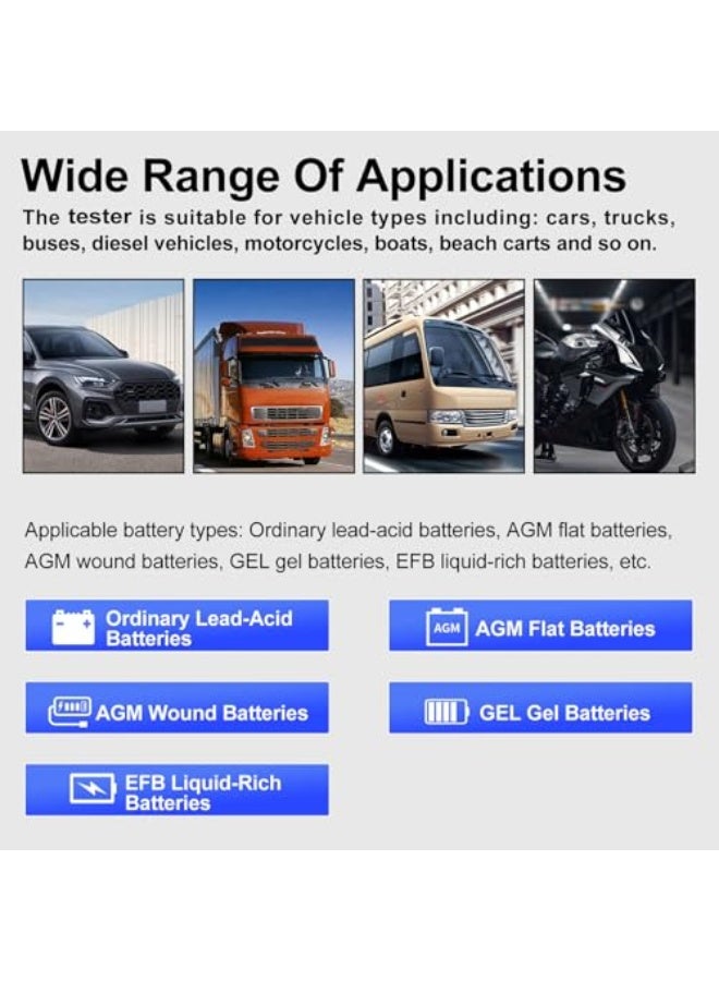 Eacam 12V24V Car Battery Tester, Automotive Battery Tester, 20-2000 CCA 10AH-300AH Lead-acid Batteries Tester with 2.4-inch TFT Color Screen Display for Cars, Trucks, Motorcycles - Image 3