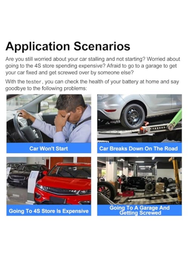 Eacam 12V24V Car Battery Tester, Automotive Battery Tester, 20-2000 CCA 10AH-300AH Lead-acid Batteries Tester with 2.4-inch TFT Color Screen Display for Cars, Trucks, Motorcycles - Image 5