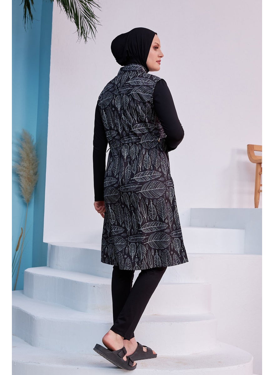 Remsa Mayo Full Covered Hijab Swimsuit Black and White Yaprak Merve  - Image 4