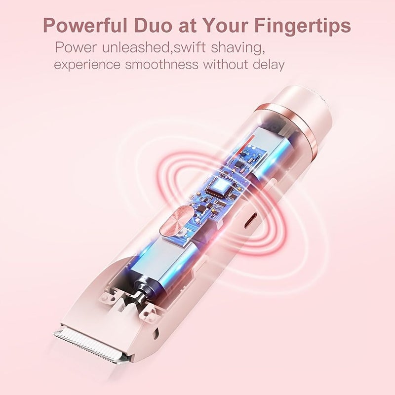 Women Dual Head 2 in 1 Electric Shaver Blue Wet Dry Cordless Hair Removal Portable Bikini Trimmer Facial Epilator Suitable for Bikini Eyebrows Legs Underarms - Image 5