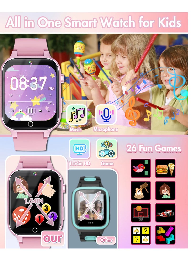 Smart Watch for 4-12 Year-old Kids, Comes with Video, Camera, Music Player Functions and 26 Games (Pink)