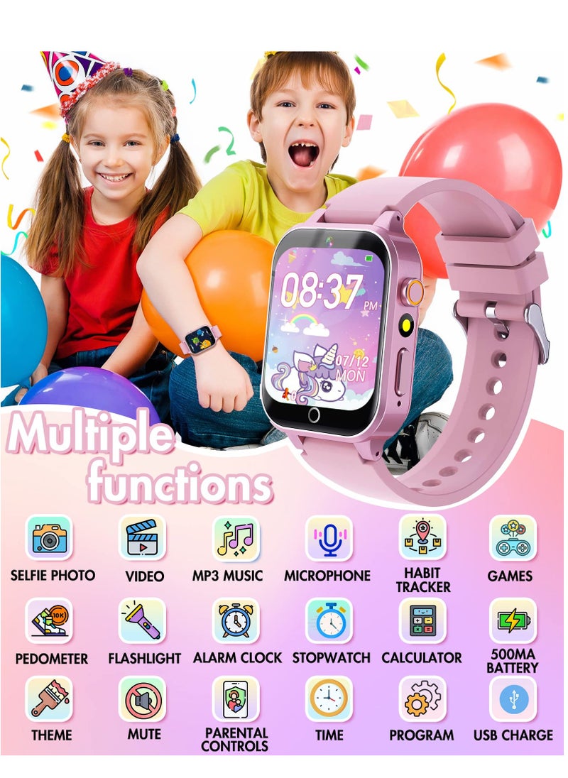 Smart Watch for 4-12 Year-old Kids, Comes with Video, Camera, Music Player Functions and 26 Games (Pink)
