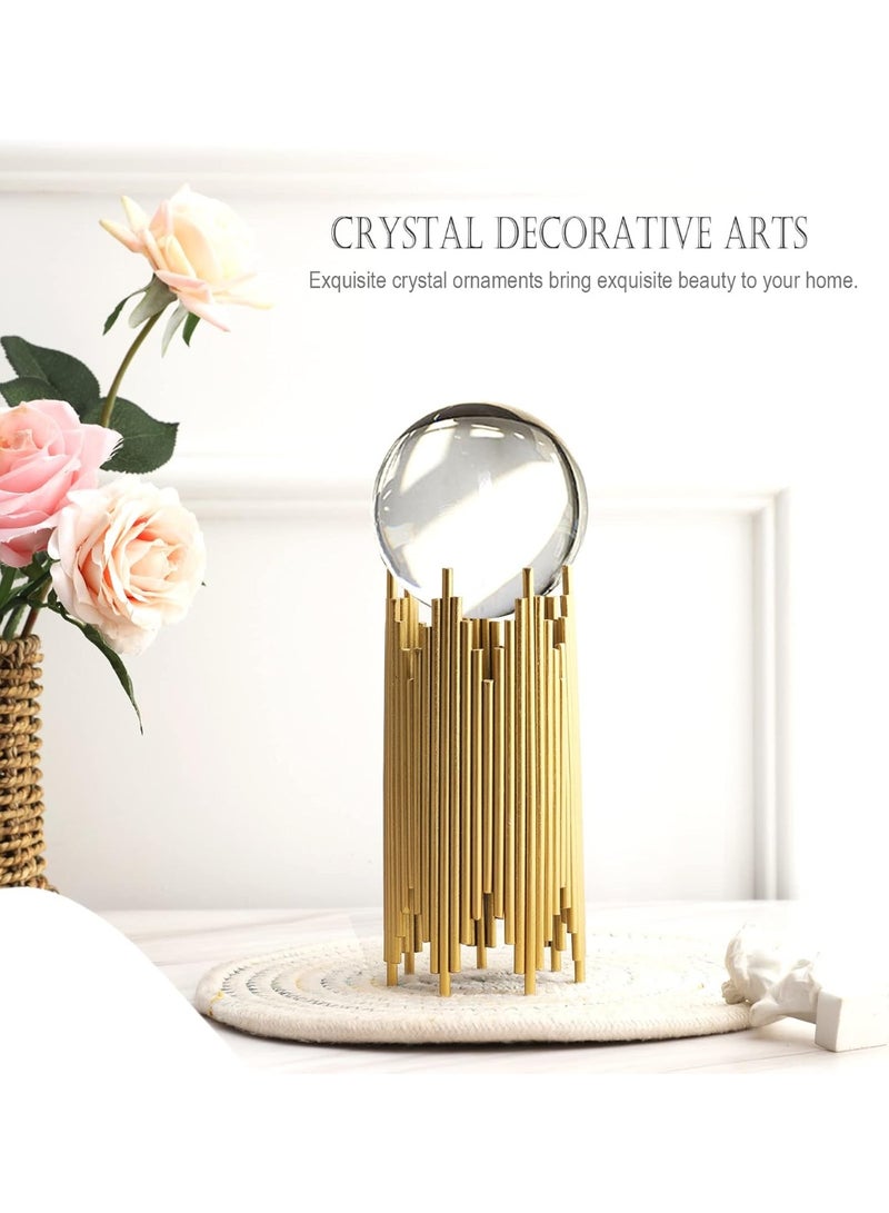Clear Round Crystal Ball SunCatcher,with Gilded Metal Stand,for Home Office Wedding Decor