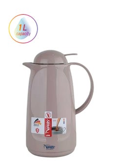 Valk Double Wall Glass Anti-Leakage Wide Mouth Vacuum Flask with Push Cover Light Coffee 1 L 04-509  - Image 1