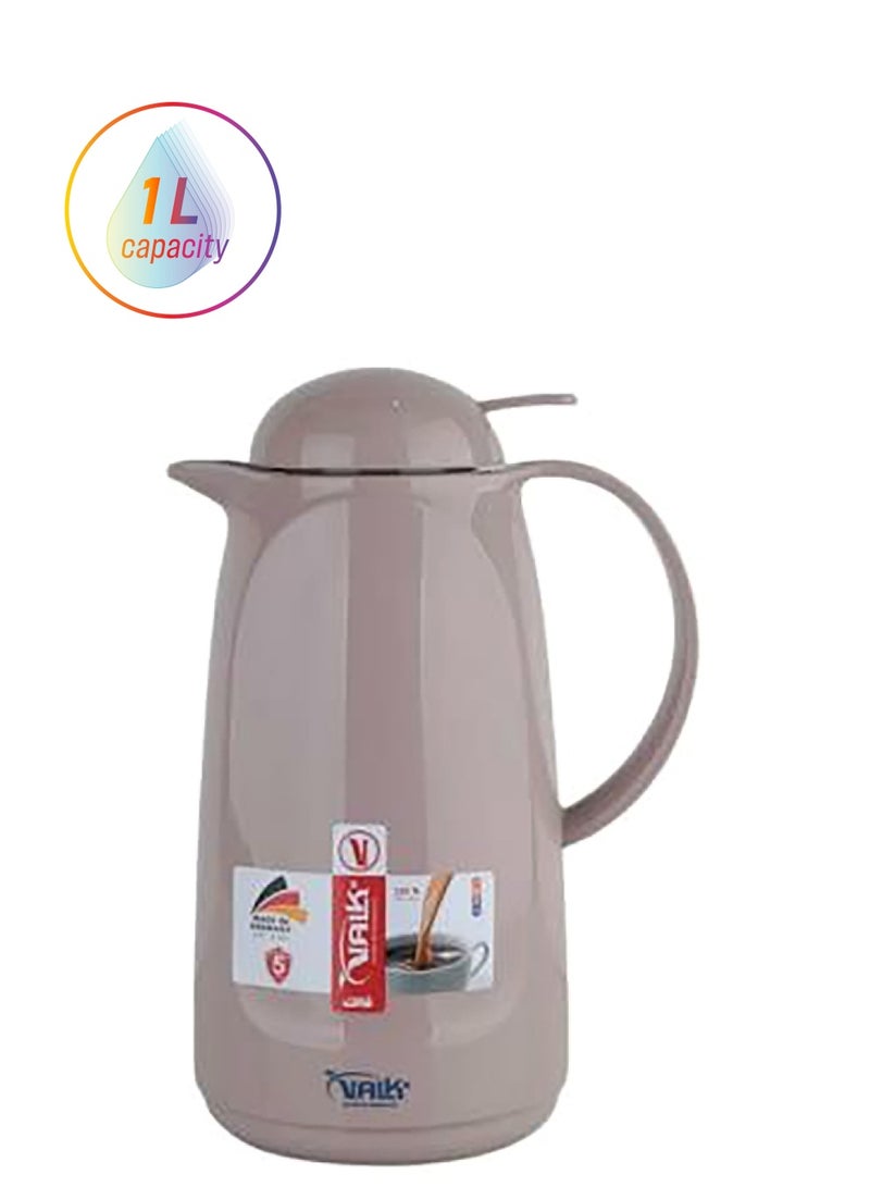 Valk Double Wall Glass Anti-Leakage Wide Mouth Vacuum Flask with Push Cover Light Coffee 1 L 04-509 - Image 1