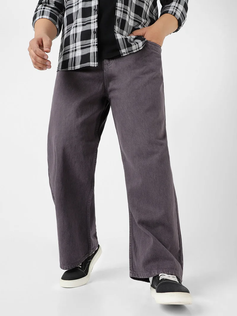 Urbano Fashion  Urbano Plus Men's Purple Loose Fit Washed Jeans Non-Stretchable  | Best Price UAE