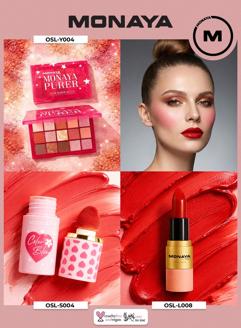 Monaya Everyday Glam 3-in-1 Bundle — Shadow Palette, Liquid Blush & Creamy Lipstick - Image 1