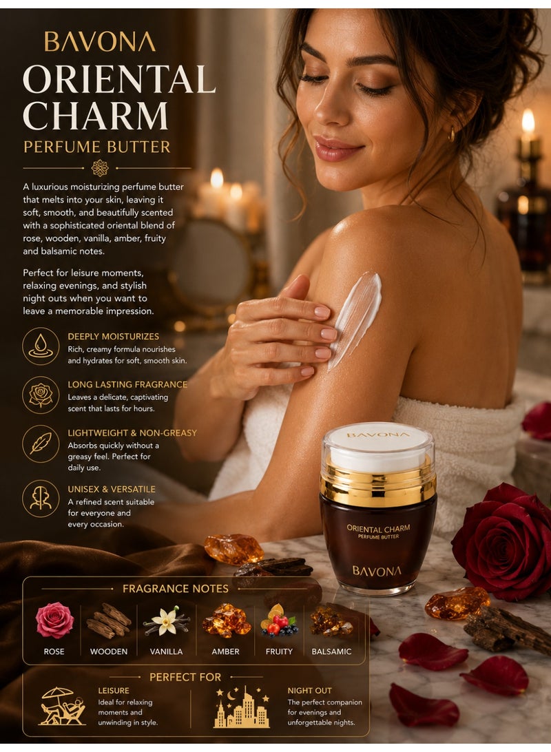 Bavona Oriental Charm Perfume Butter Long Lasting Moisturizing With Rose Wooden Vanilla Amber Fruity & Balsamic Notes 30ml - Image 4