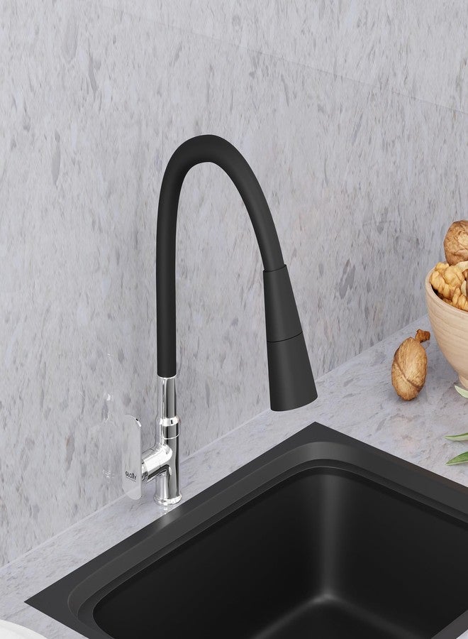 Gloxy Tap for Kitchen Sink with Chrome Finished Jet+ Lever - 20 Inch Black Flexible Leak Proof and Anti-Splash Silicone Spout with Dual Water Flow Nozzle - Image 1