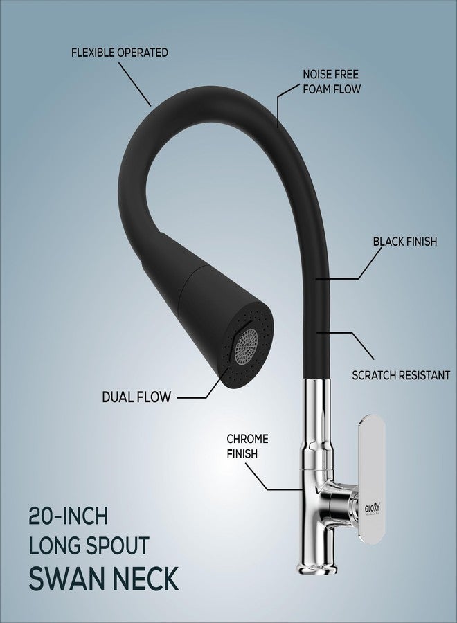 Gloxy Tap for Kitchen Sink with Chrome Finished Jet+ Lever - 20 Inch Black Flexible Leak Proof and Anti-Splash Silicone Spout with Dual Water Flow Nozzle - Image 5