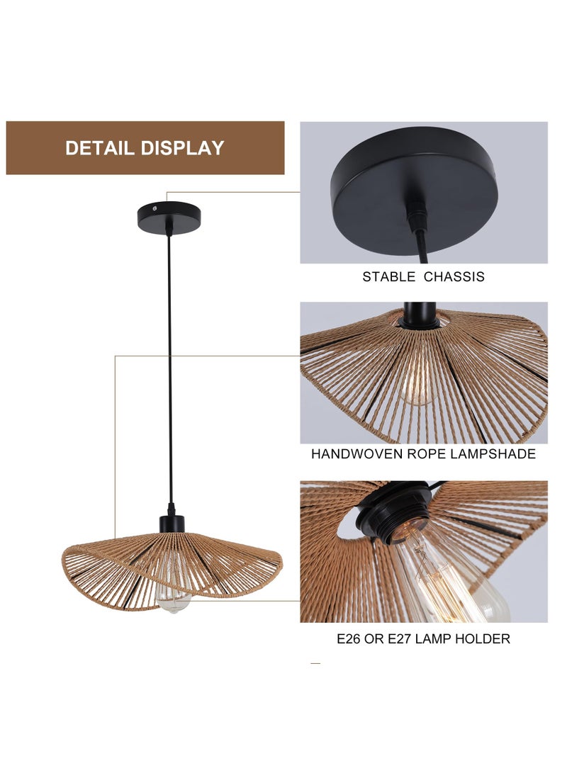 Ganeed Chandelier Boho Rattan ceiling light Pendant Light Fixture Modern Hanging Light Bamboo Handwoven 2-Light Hanging Lamp for Farmhouse Bedroom Living Room Dining Room 41cm - Image 4