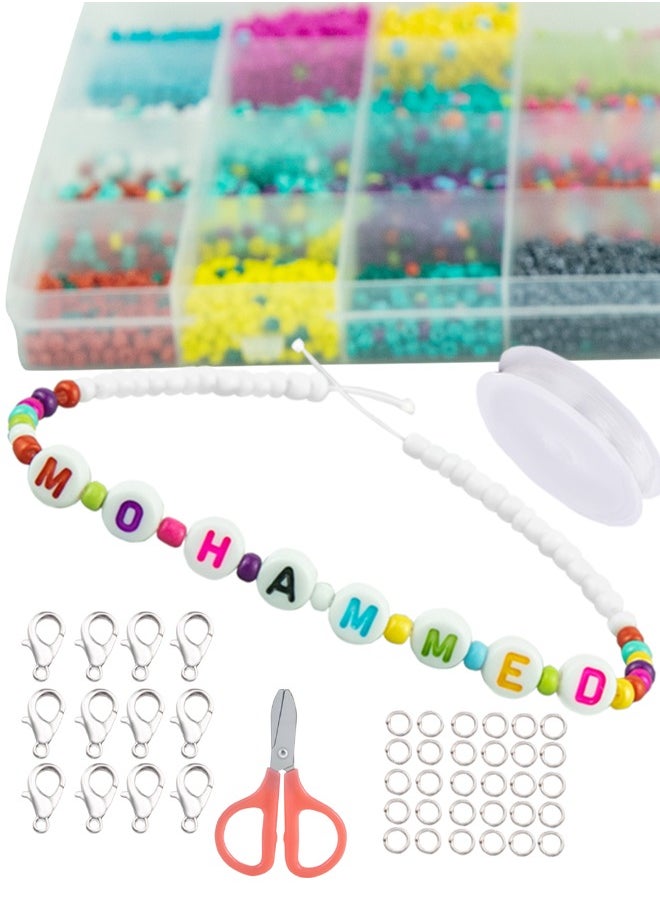 SUCITY - SUCITY 7000 Pcs Glass Seed Beads-Letter Beads Kit for Bracelets Making-4mm DIY Bracelet Beads Alphabet Beads for Necklace Earring Bracelet Jewelry Making - Image 1