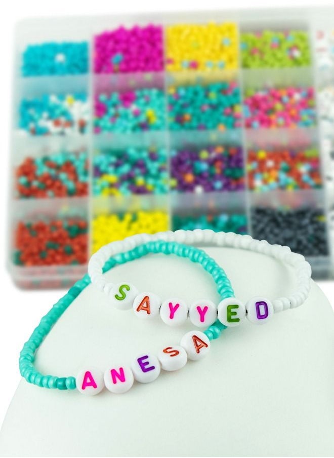 SUCITY - SUCITY 7000 Pcs Glass Seed Beads-Letter Beads Kit for Bracelets Making-4mm DIY Bracelet Beads Alphabet Beads for Necklace Earring Bracelet Jewelry Making - Image 1