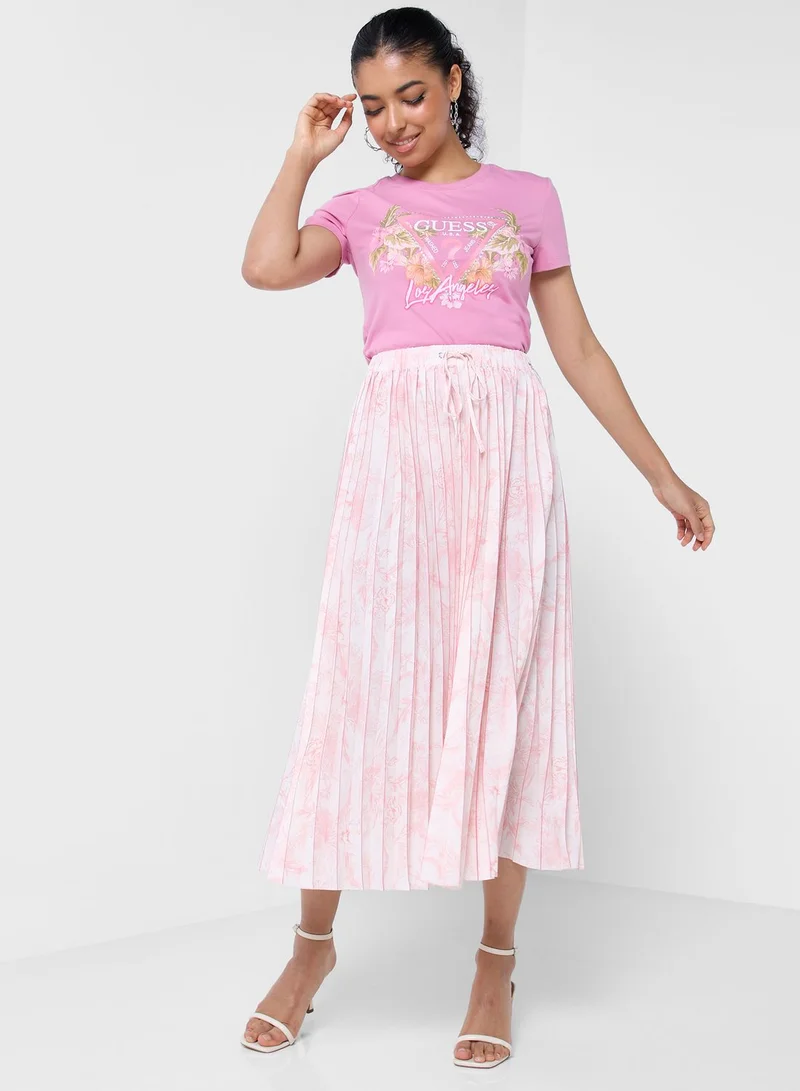 GUESS Tie Detail Pleated Skirt