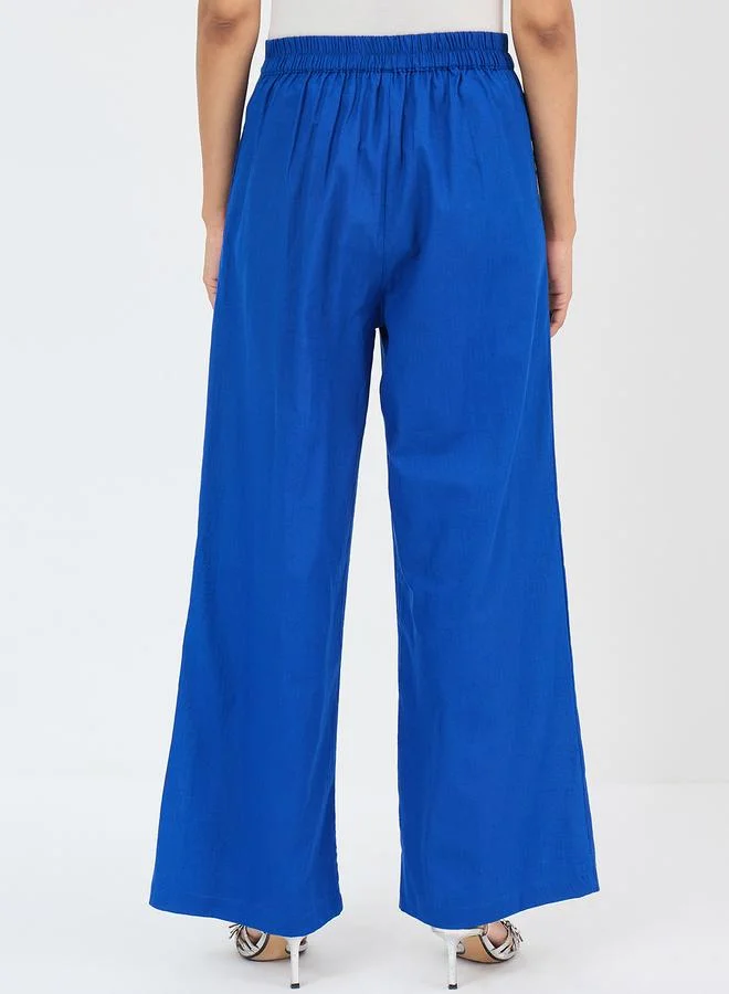 Femmella Royal Blue Cotton Straight Fit Pant