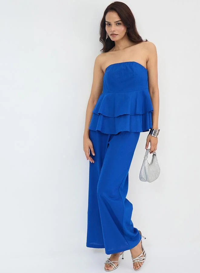 Femmella  Royal Blue Cotton Straight Fit Pant for Women | Best Price UAE