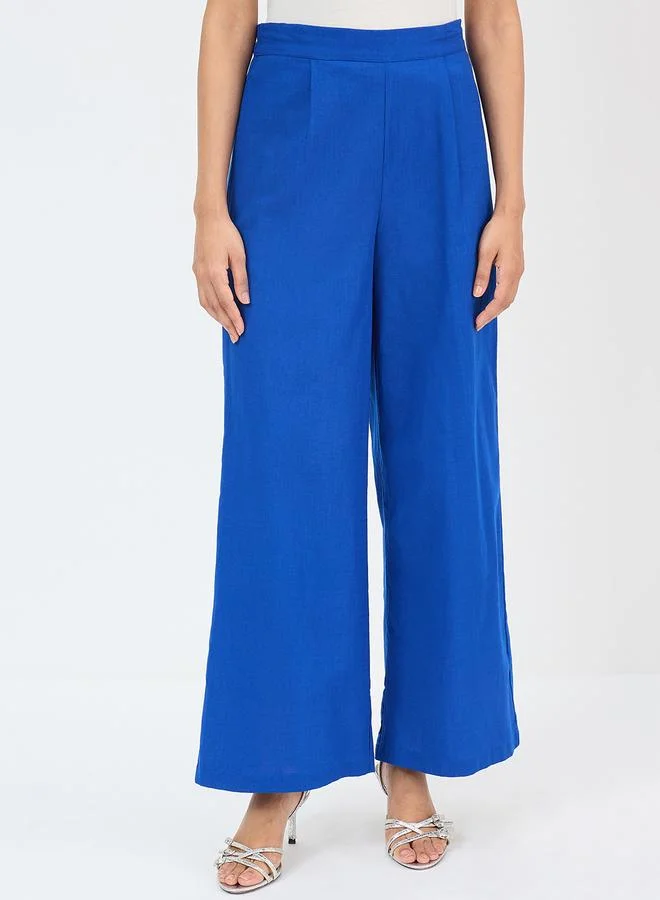 Femmella Royal Blue Cotton Straight Fit Pant