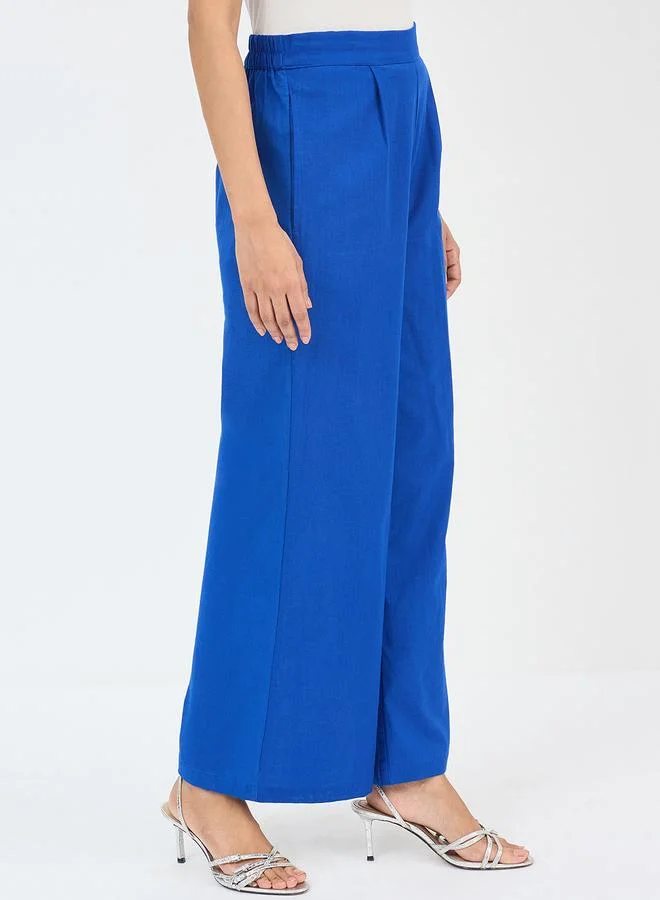 Femmella  Royal Blue Cotton Straight Fit Pant for Women | Best Price UAE
