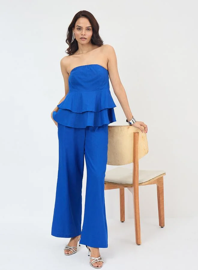 Femmella  Royal Blue Cotton Straight Fit Pant for Women | Best Price UAE