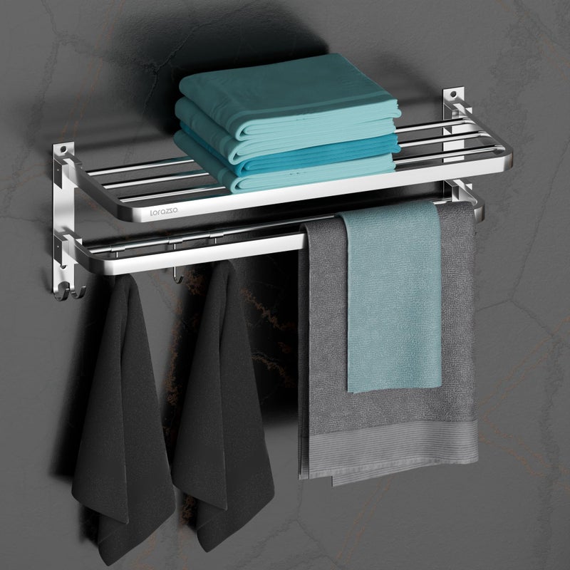 Lorazzo Towel Rack - Foldable (24-inches) | Stainless Steel 304 | Bathroom Accessories | Towel Holder | Towel Rod for Bathroom | Towel Rod | Chrome Finish | Towel Hanger for Bathroom - Image 1