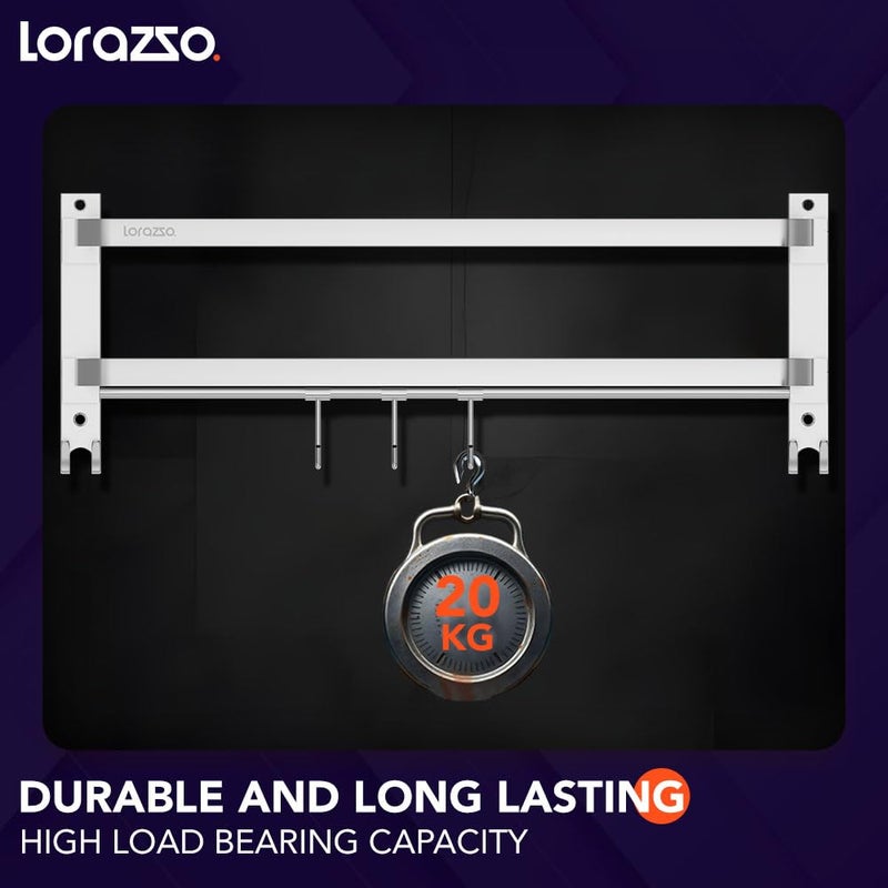 Lorazzo Towel Rack - Foldable (24-inches) | Stainless Steel 304 | Bathroom Accessories | Towel Holder | Towel Rod for Bathroom | Towel Rod | Chrome Finish | Towel Hanger for Bathroom - Image 5