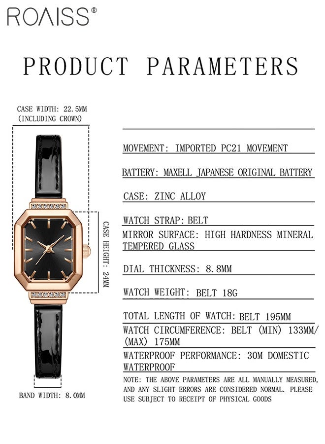 roaiss Women's Leather Strap Quartz Watch, Analog Display Octagonal Dial Decorated with Rhinestones, Waterproof Simple Elegant Wristwatch as Gift for Ladies - Image 3